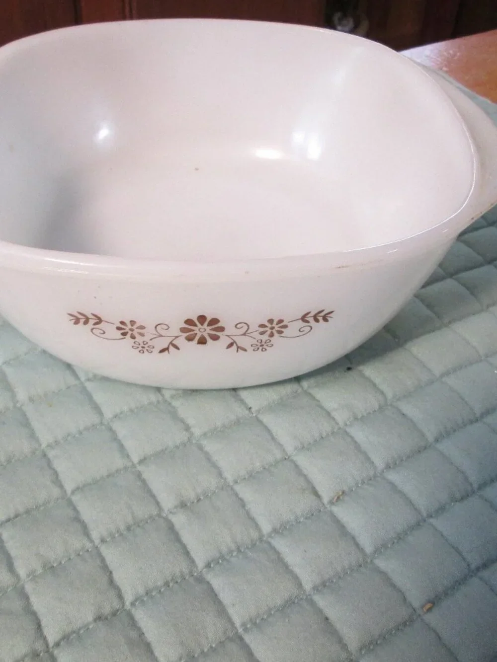vtg Py-rex-o serving ovenware milkglass brown floral bowl
